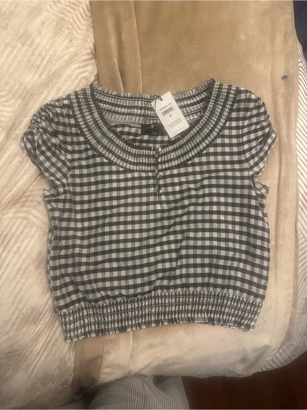 7 For All Mankind Black & White Gingham Crop Top